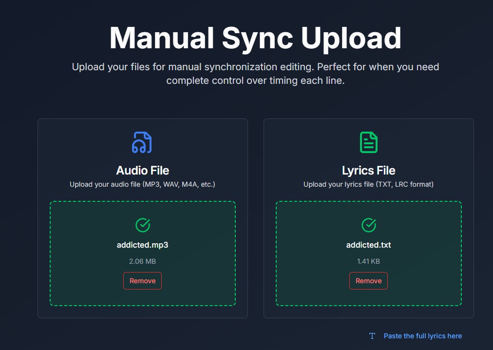 QuickLRC Upload Interface for Synced Lyrics